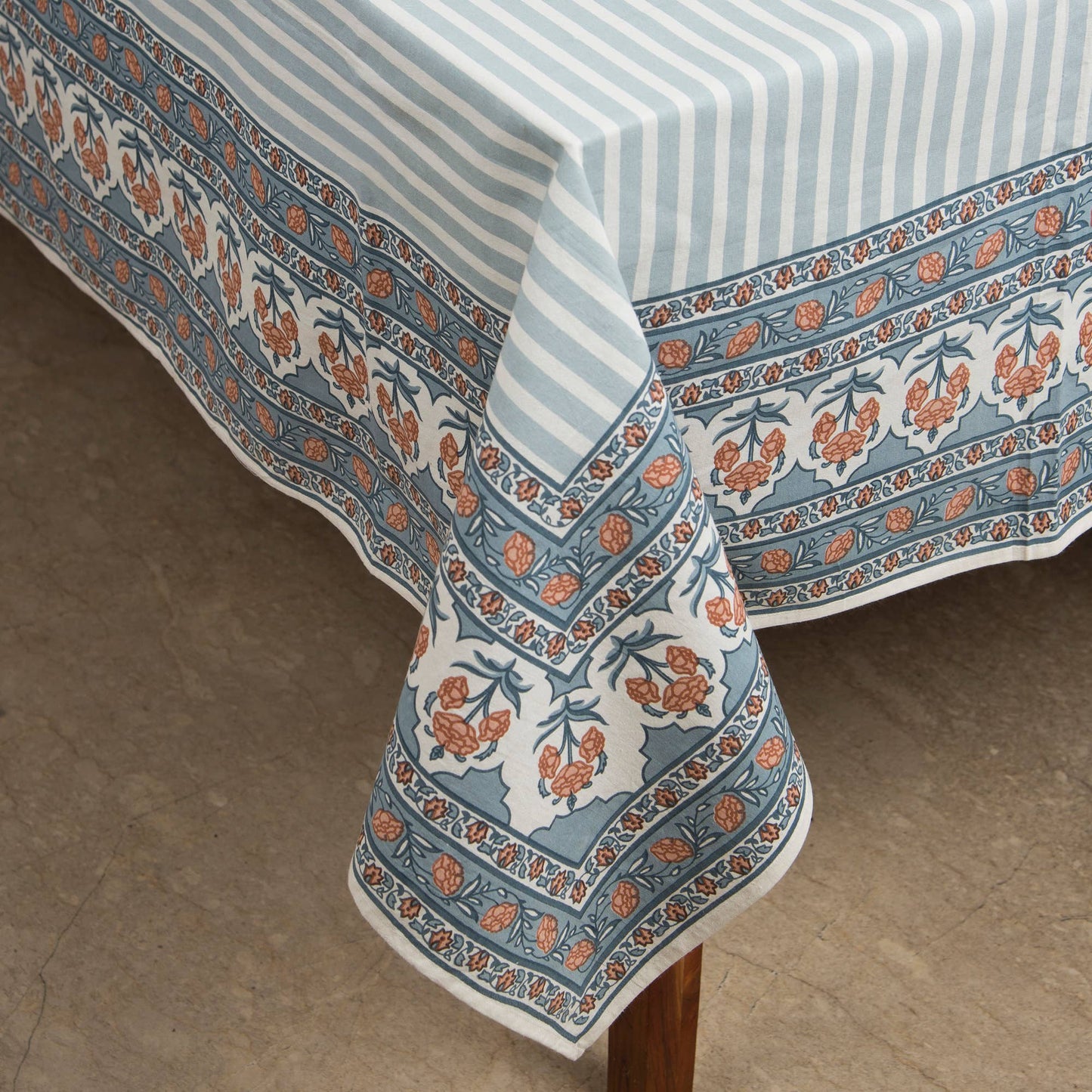 Floral Handprinted Cotton Tablecloth - Rectangular 56" x 88"