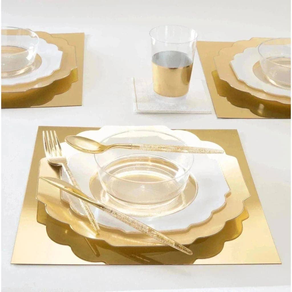 10.7" Clear and Metallic Gold Scalloped Plastic Dinner Plates - 10 Per Pack