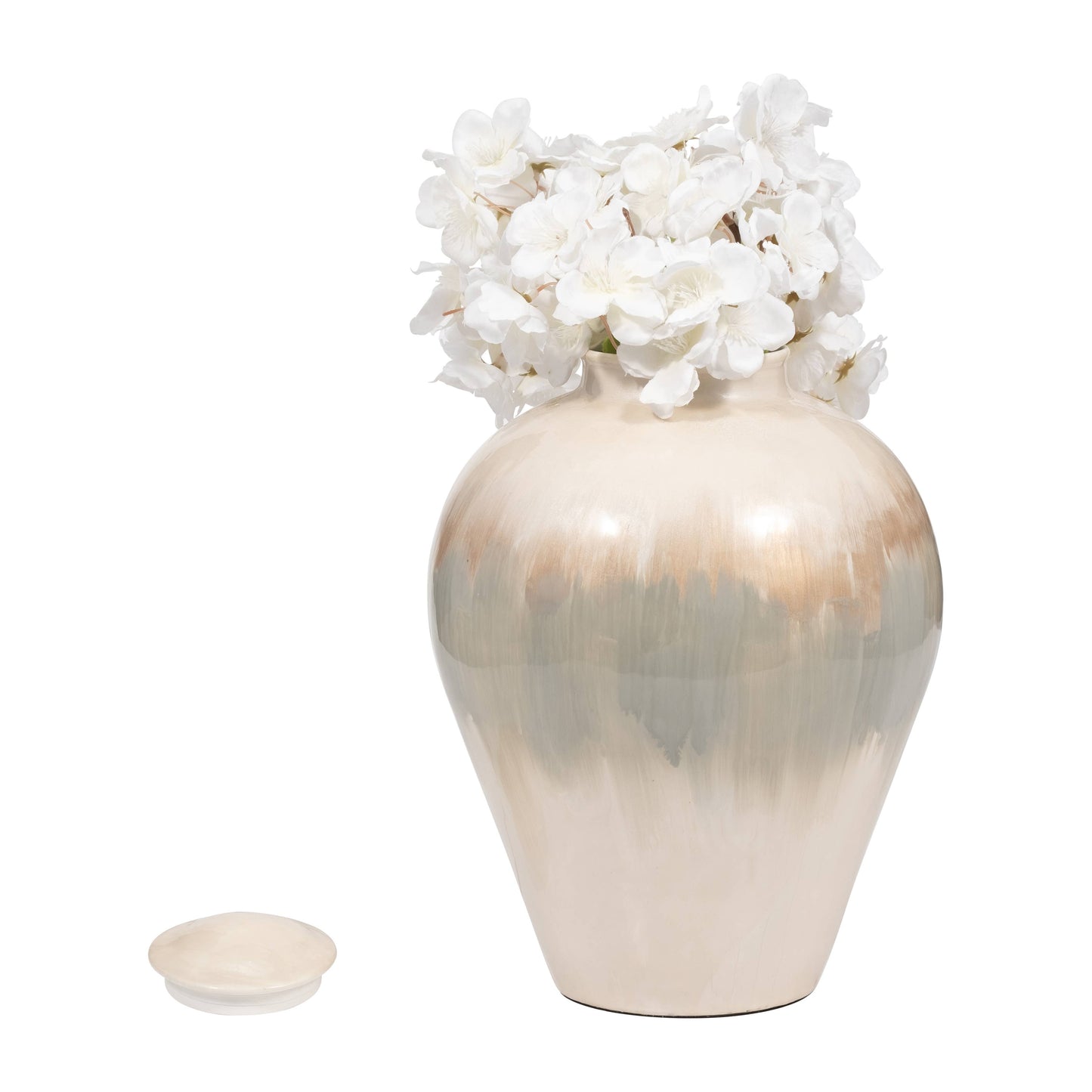 12 in. Pearl White Metal Temple Vase
