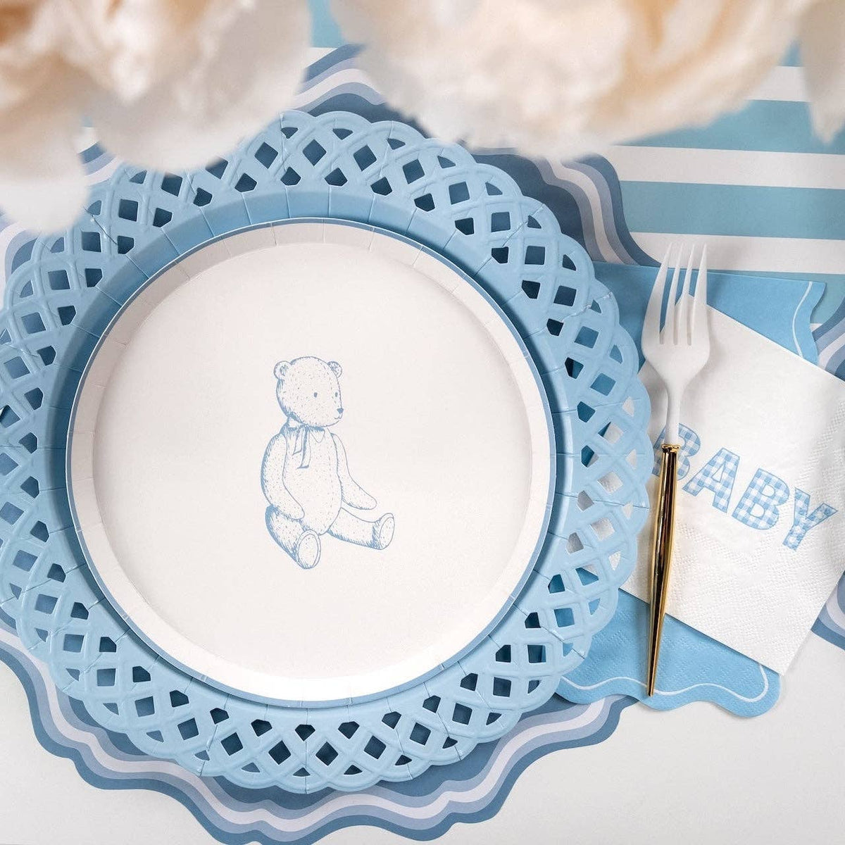8.5" Blue Precious Baby Bear Dessert Plates - 8 Per Pack