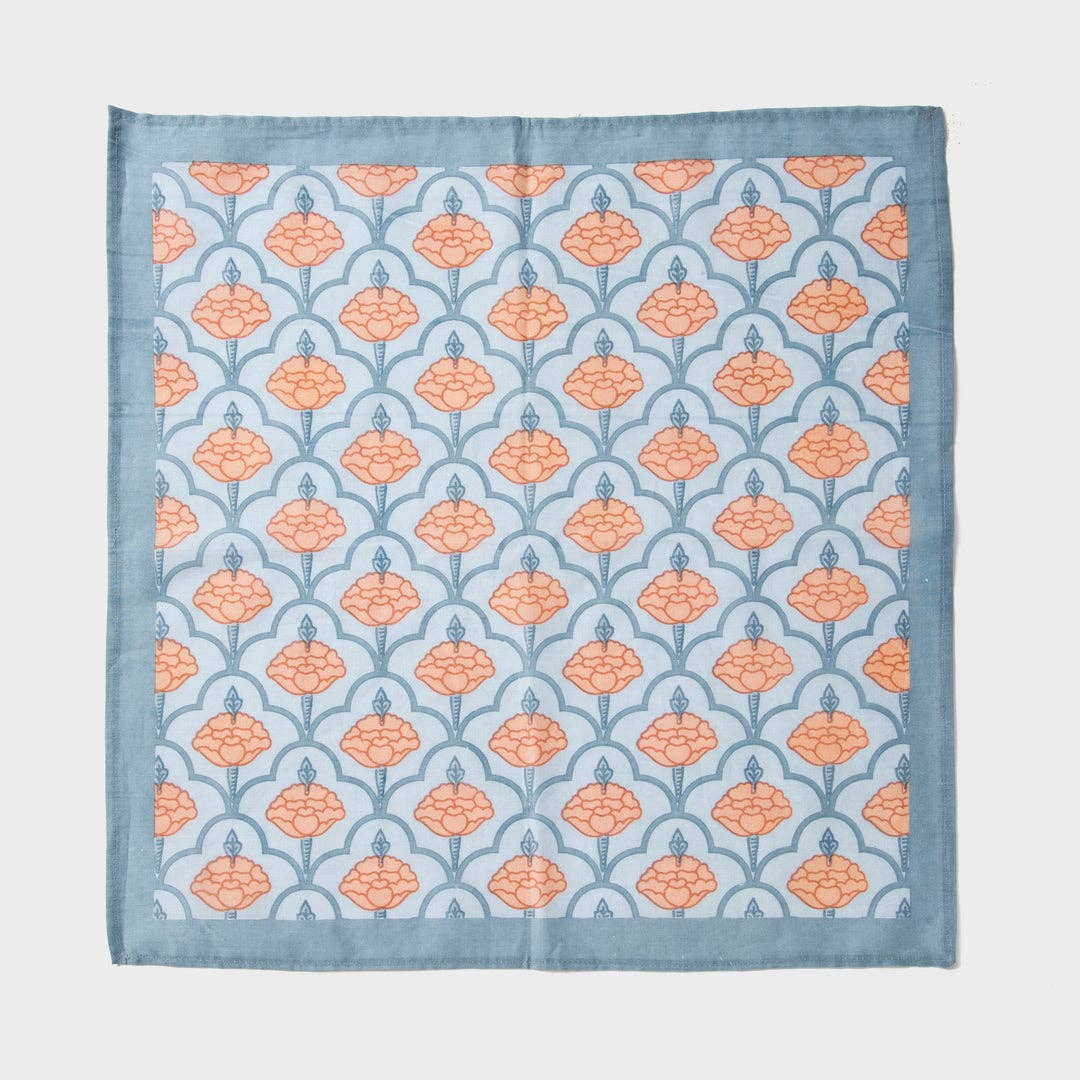 Floral Handprinted Cotton Cloth Napkins - Set of 4