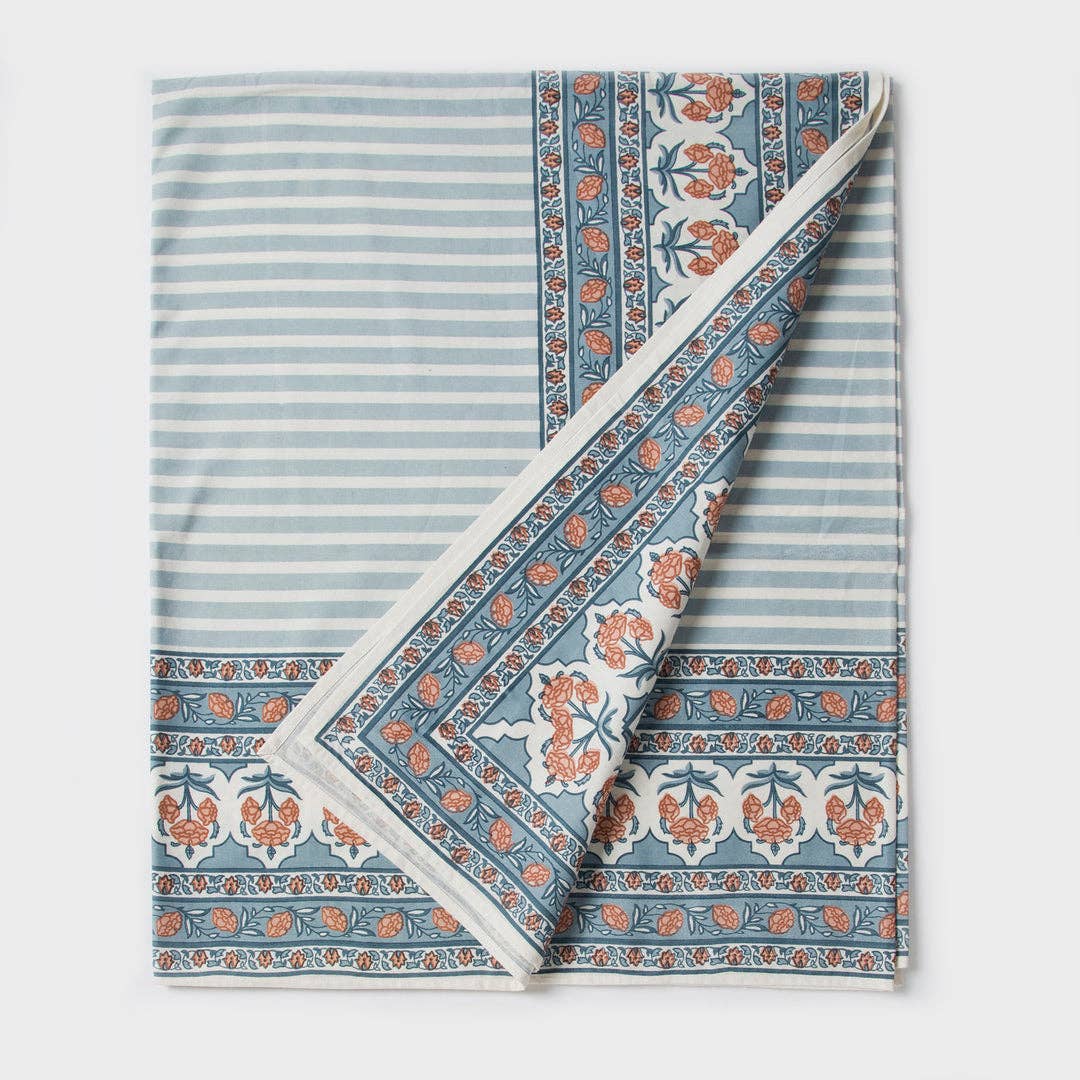 Floral Handprinted Cotton Tablecloth - Rectangular 56" x 88"