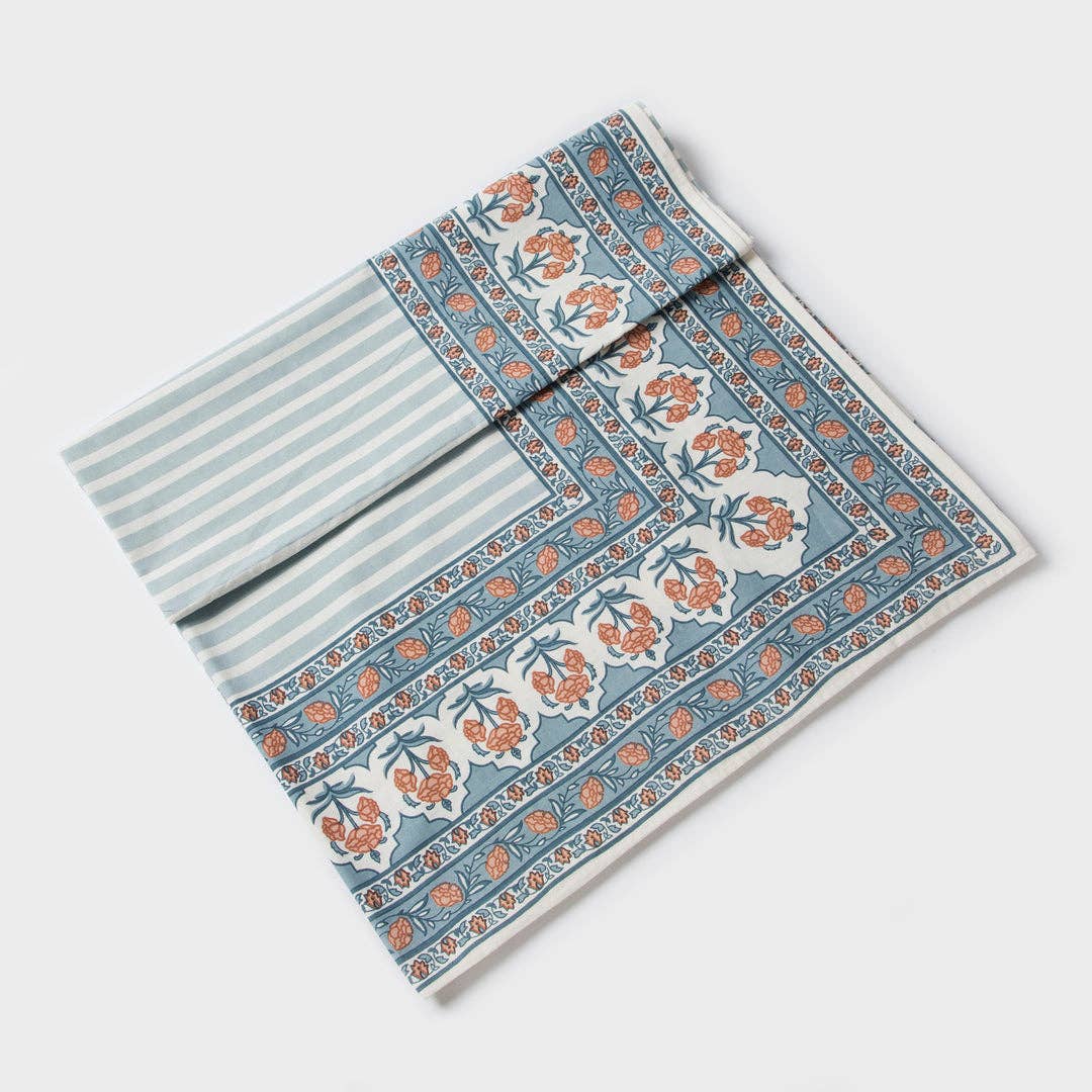 Floral Handprinted Cotton Tablecloth - Rectangular 56" x 88"
