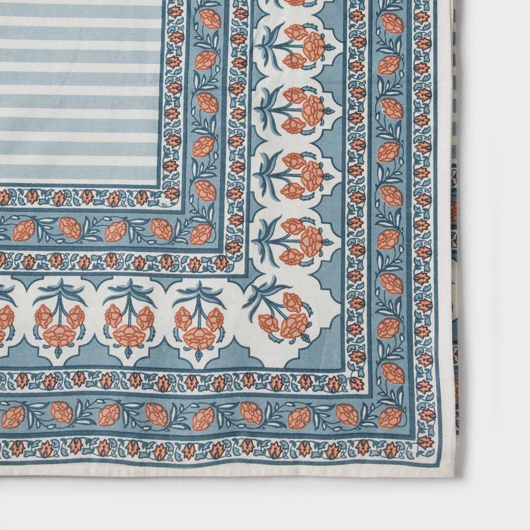 Floral Handprinted Cotton Tablecloth - Rectangular 56" x 88"