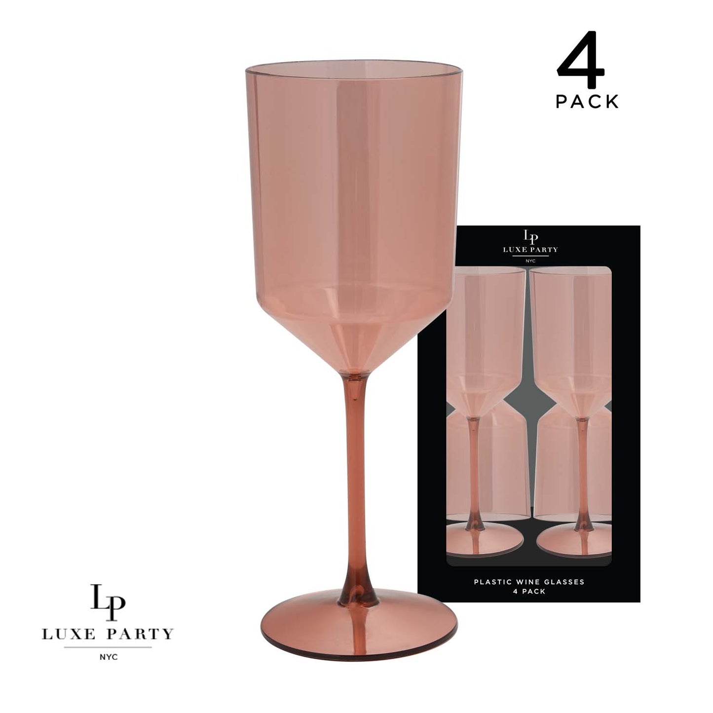 Upscale Transparent Rose Plastic Wine Glasses - 4 Per Set